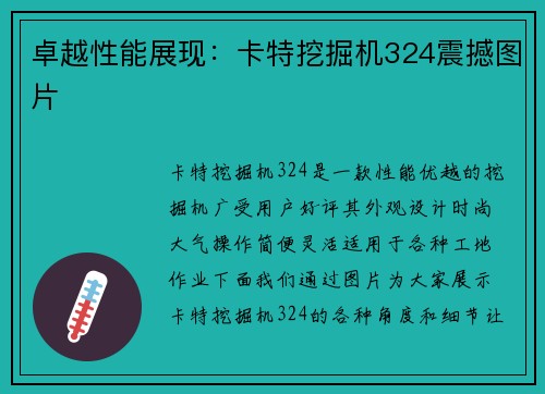 卓越性能展现：卡特挖掘机324震撼图片
