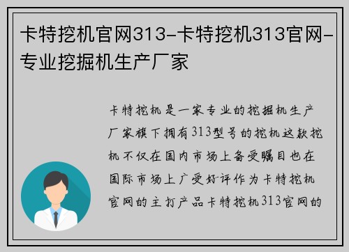 卡特挖机官网313-卡特挖机313官网-专业挖掘机生产厂家