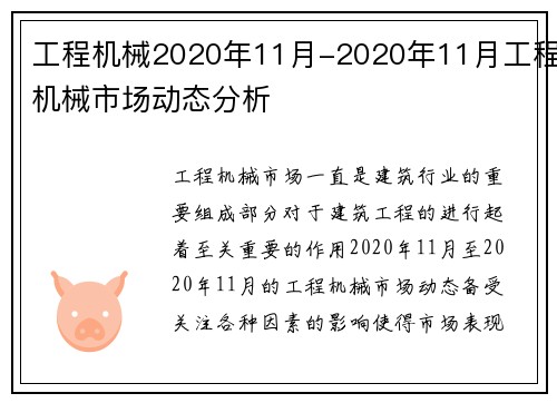 工程机械2020年11月-2020年11月工程机械市场动态分析